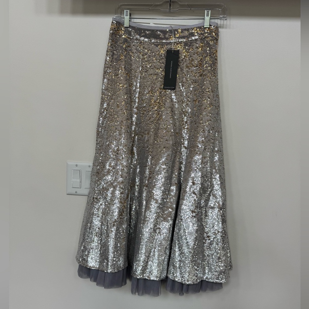 Elegant Silver Sequin A-Line Skirt